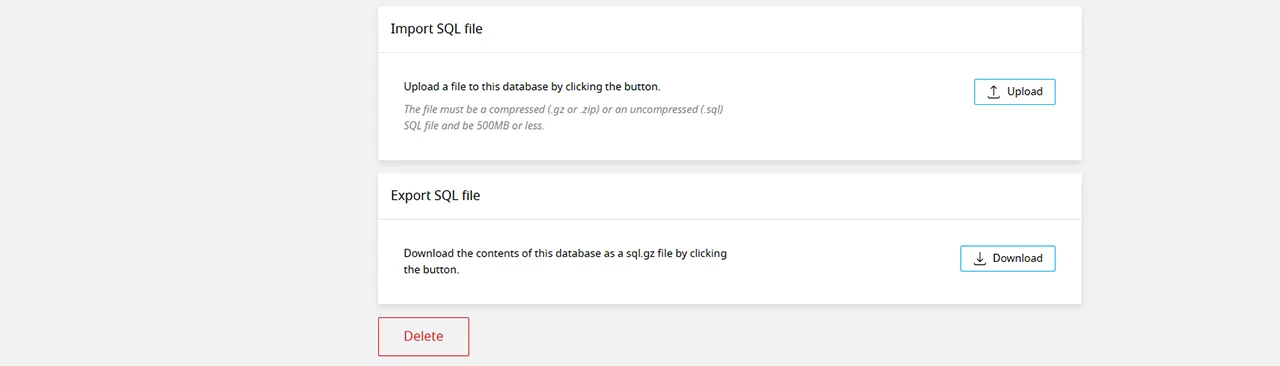 Exporter og last ned SQL database